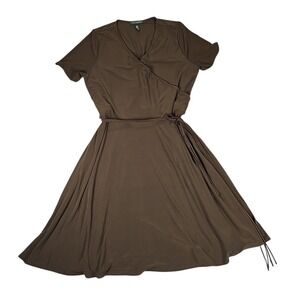 Lauren Ralph Lauren Women's 1X Brown Wrap Dress With Suede Belt, Soft Fabric